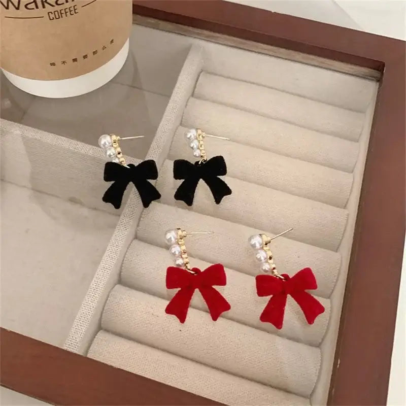 Elegant Velvet Bow-Knot Geometric Earrings - Accesories