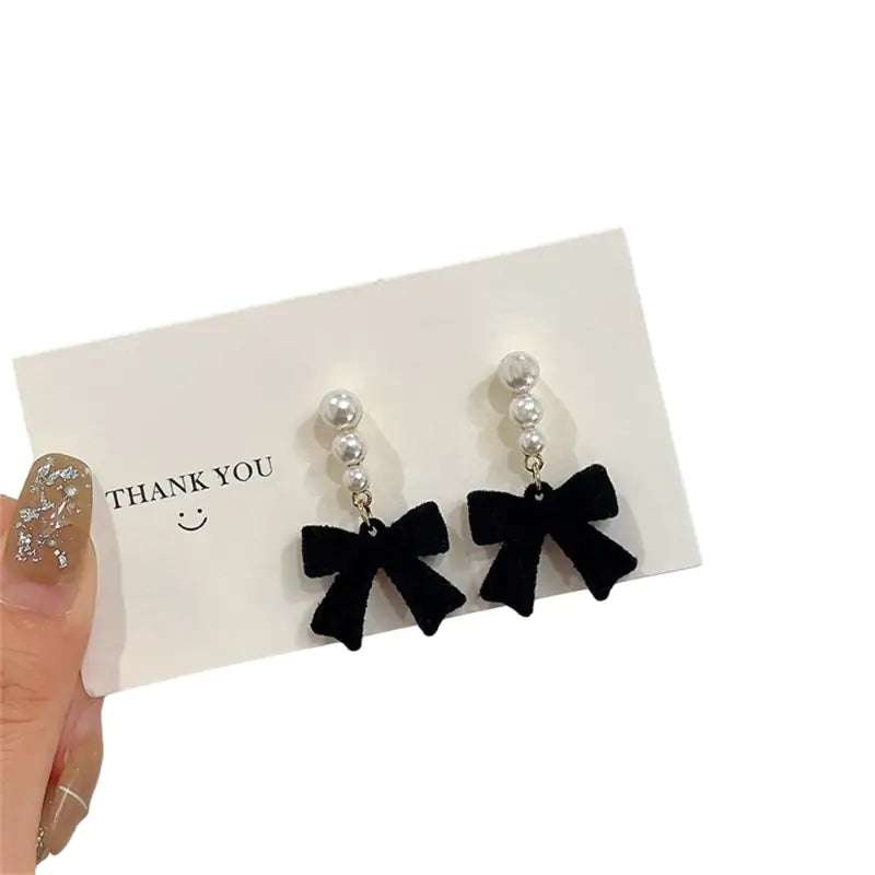 Elegant Velvet Bow-Knot Geometric Earrings - Black