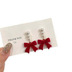 Elegant Velvet Bow-Knot Geometric Earrings - Red