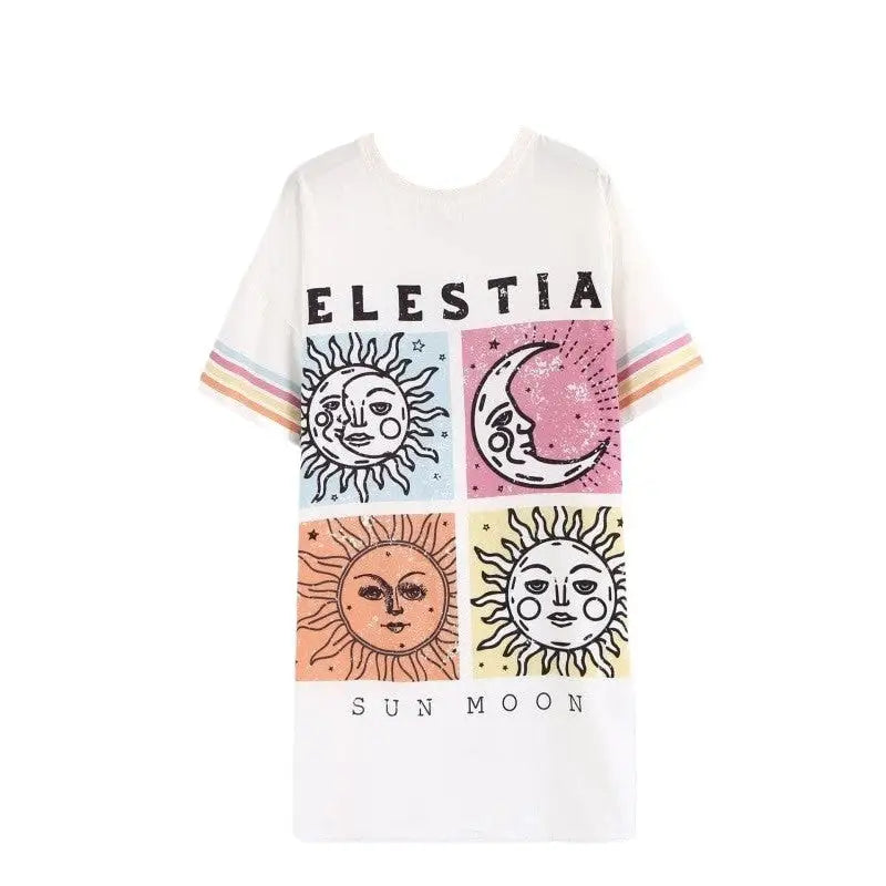 Elestia, Sun, Moon, Short Sleeves Tee Dress