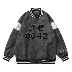 Embroidered Baseball V-Neck Jacket