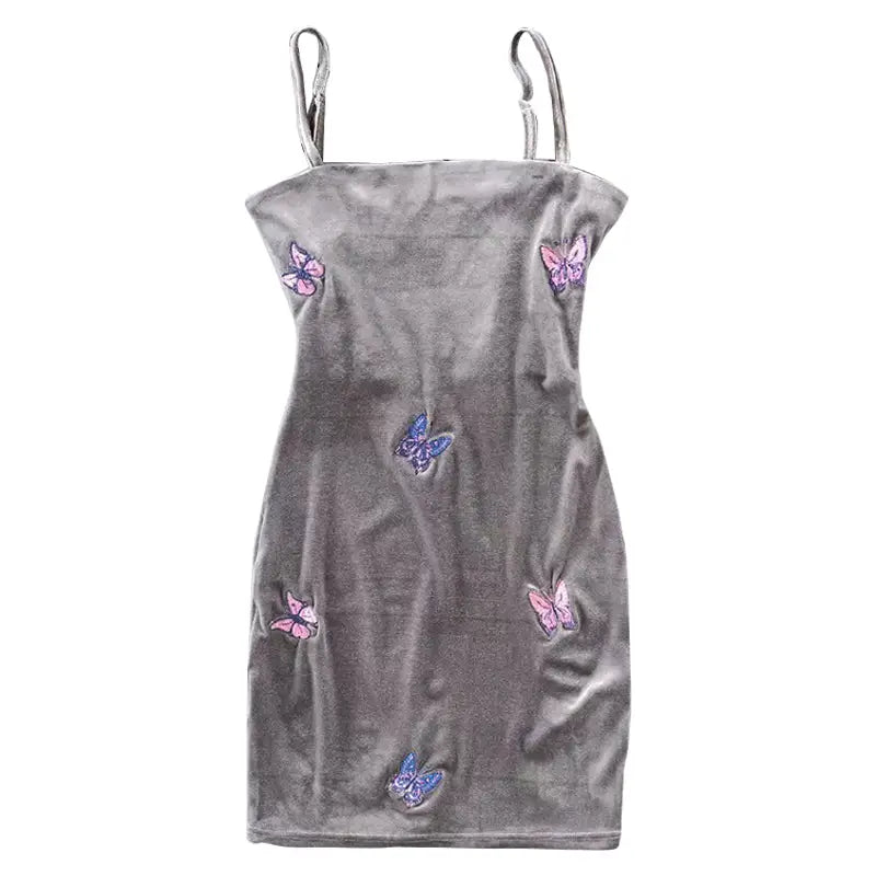 Embroidered Butterfly Flat Dress