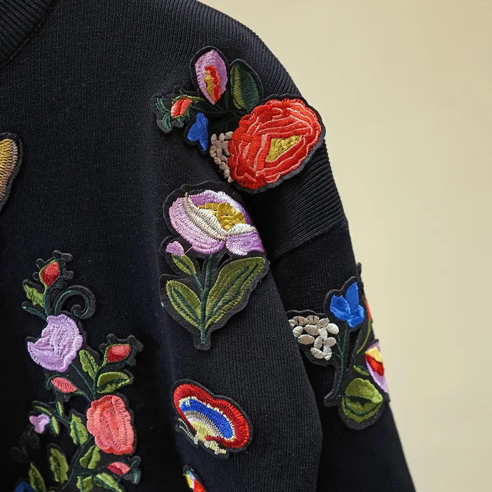Embroidered Butterfly Floral Sweatshirt And Pants