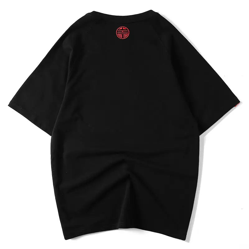 Embroidered Dragon T Shirt Chinese Style Loose Fit