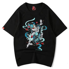 Embroidered Dragon T Shirt Chinese Style Loose Fit