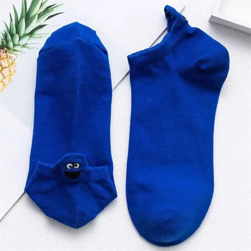 Embroidered Expression Candy Socks - Blue.