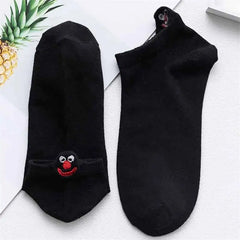 Embroidered Expression Candy Socks for Everyday Wear Black.