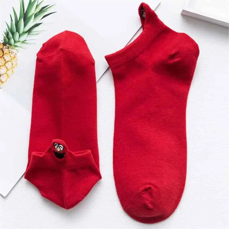 Embroidered Expression Candy Socks for Everyday Wear Red