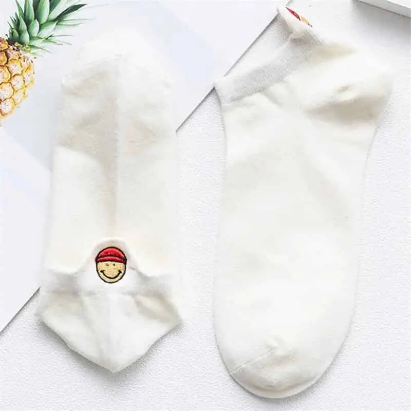 Embroidered Expression Candy Socks for Everyday Wear White.