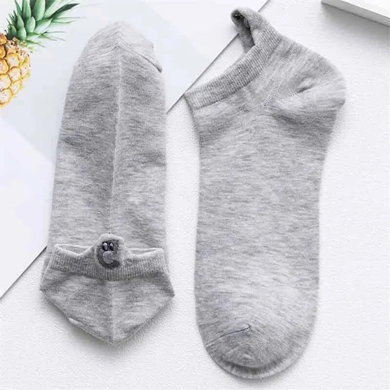 Embroidered Expression Candy Socks - Gray