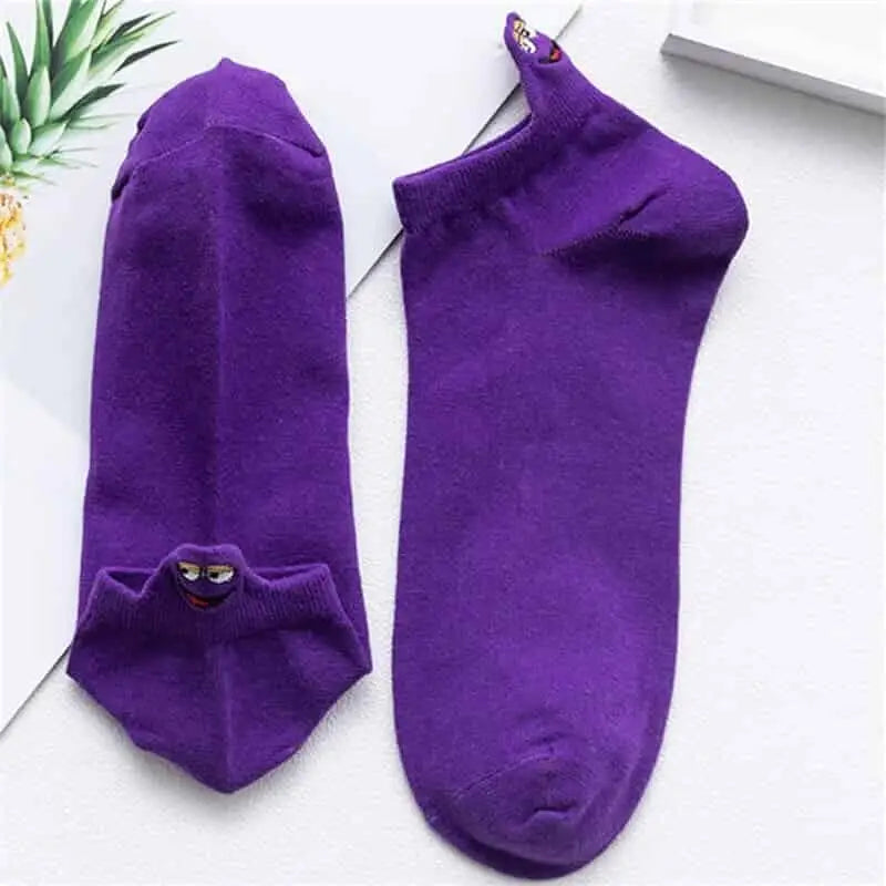 Embroidered Expression Candy Socks - Purple
