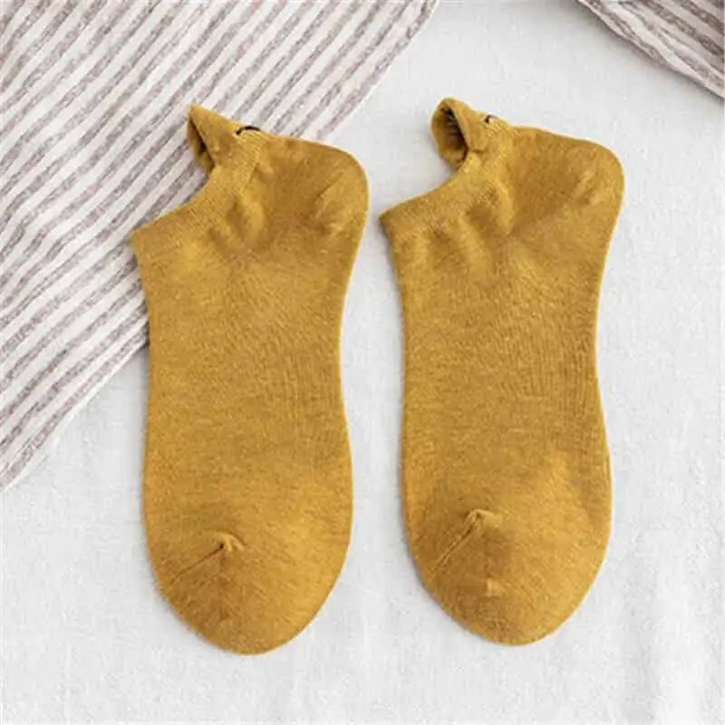 Embroidered Expression Candy Socks - Yellow