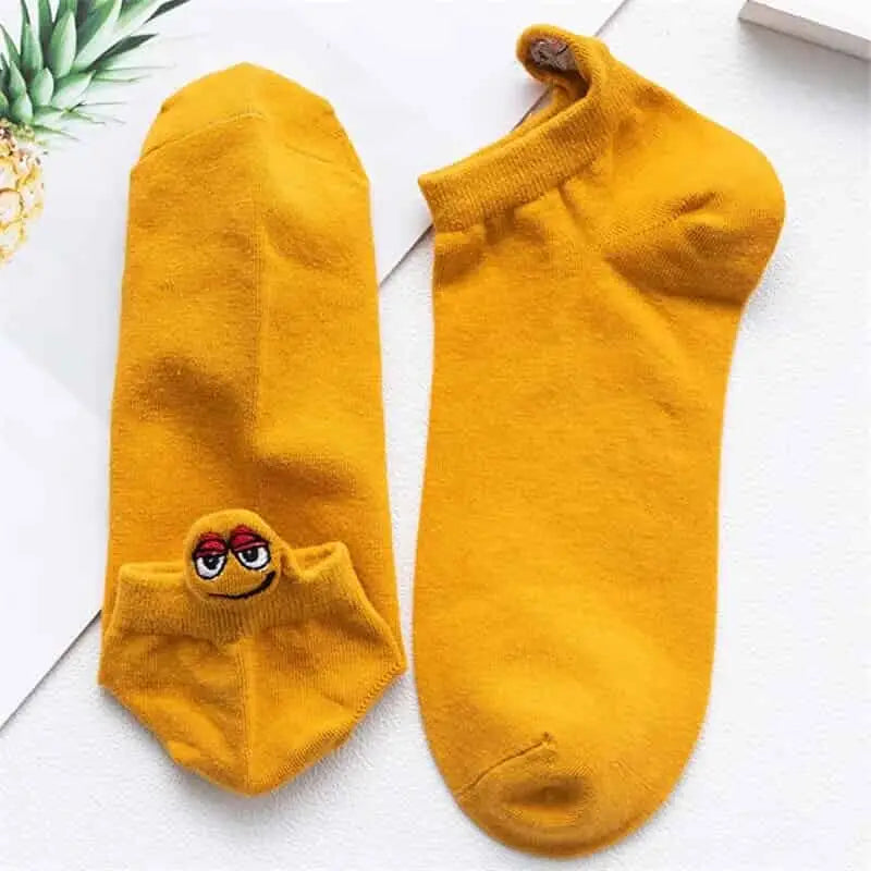 Embroidered Expression Candy Socks - Yellow.