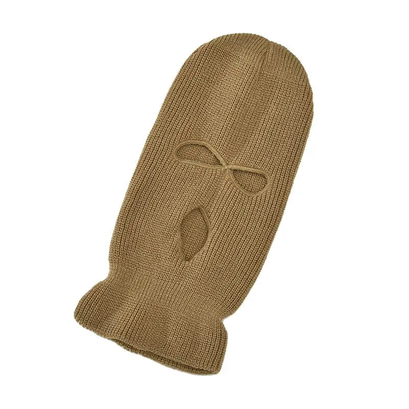 Embroidered knit Balaclava - Brown / One Size