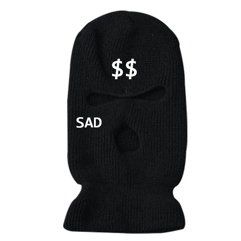 Embroidered knit Balaclava - Embroidery-Black / One Size