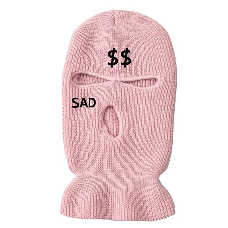 Embroidered knit Balaclava - Embroidery-Light-Pink