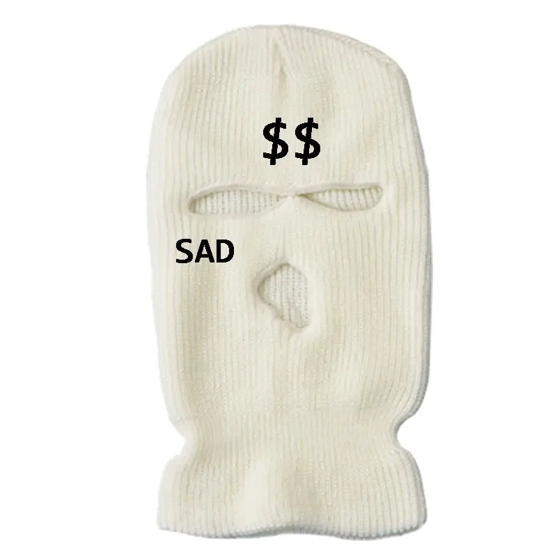 Embroidered knit Balaclava - Embroidery-White / One Size