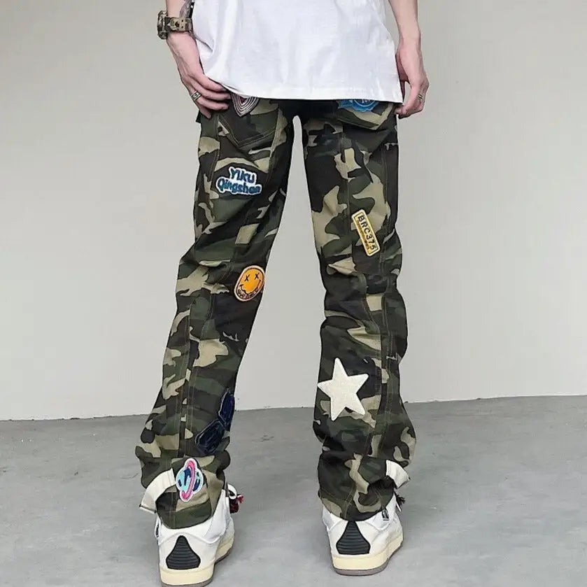 Embroidered Military Camouflage Cargo Pants Cotton