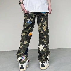 Embroidered Military Camouflage Cargo Pants Cotton