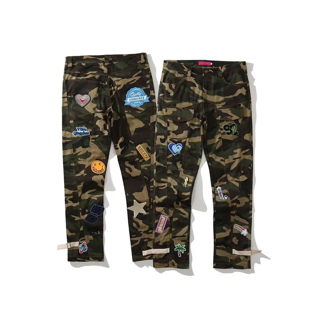 Embroidered Military Camouflage Cargo Pants Cotton M