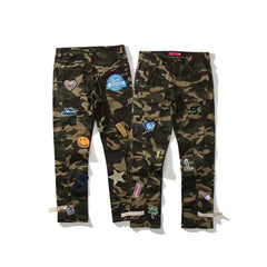Embroidered Military Camouflage Cargo Pants Cotton M