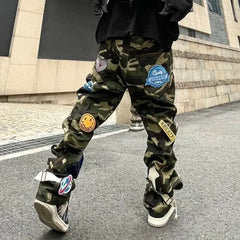 Embroidered Military Camouflage Pants With Multiple Pockets