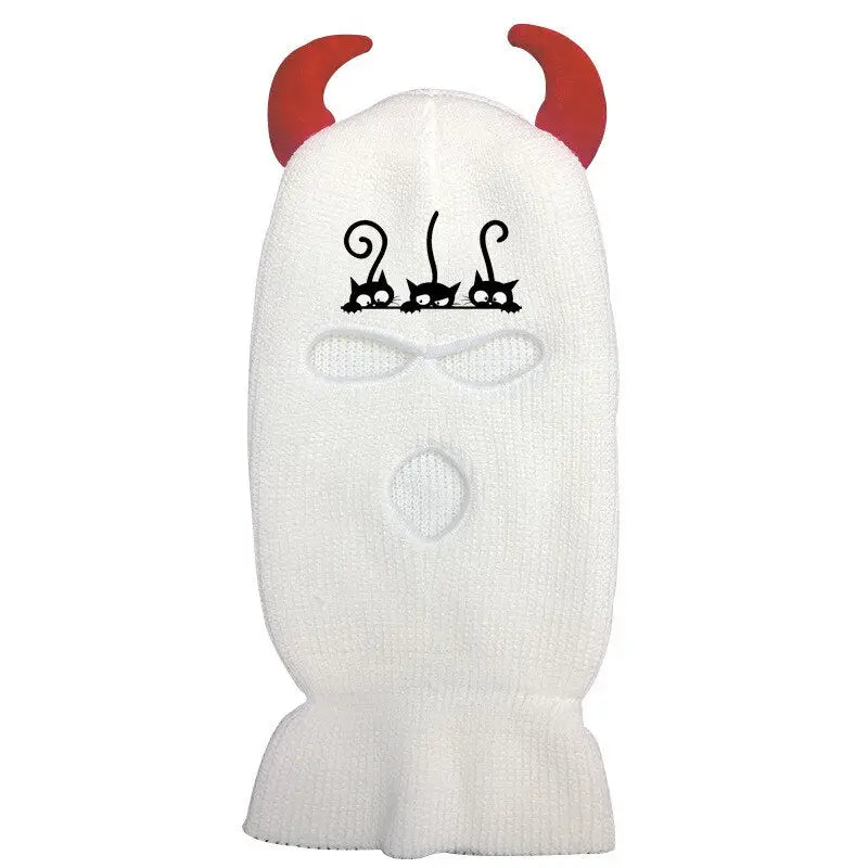 Embroidered Point Horns Balaclava