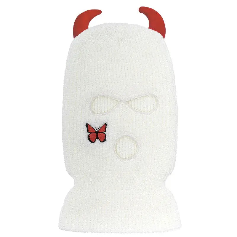 Embroidered Point Horns Balaclava