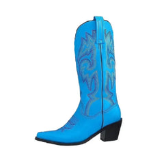 Embroidered Pointed Toe Chunky Heel Western Boots