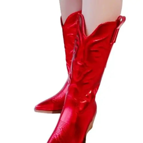 Embroidered Pointed Toe Chunky Mid Calf With Zipper Cowboy Boots