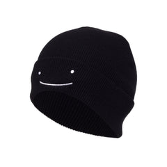 Embroidered Smiley Knitted Beanie - Black / One Size