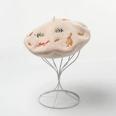 Embroidery Animals Wool Beret Painter Hat