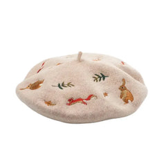 Embroidery Animals Wool Beret Painter Hat