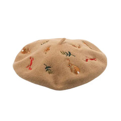 Embroidery Animals Wool Beret Painter Hat