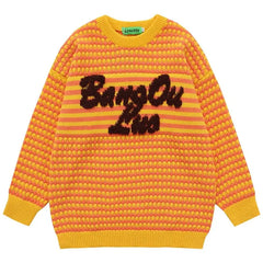 Embroidery Bang Out Lus Striped Knitted Sweater