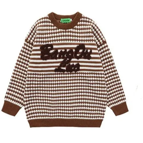 Embroidery Bang Out Lus Striped Knitted Sweater