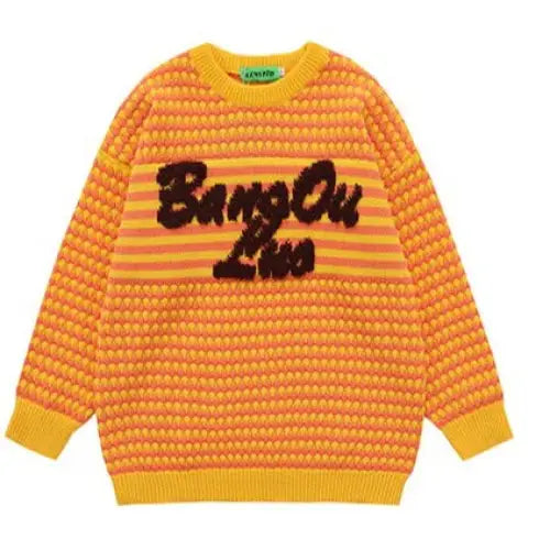 Embroidery Bang Out Lus Striped Knitted Sweater