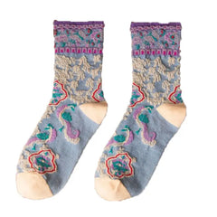 Embroidery Ethnic Flowers Socks - 1 / Lilac / One Size