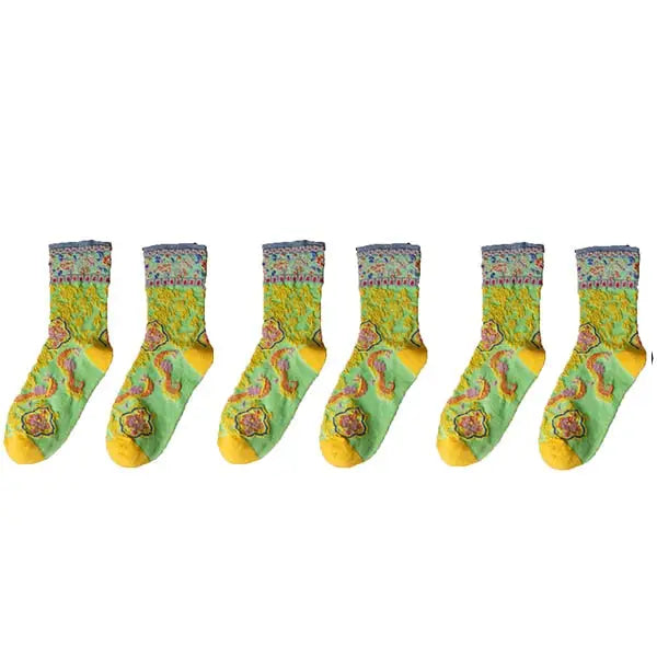 Embroidery Ethnic Flowers Socks - 3 / All Neon / One Size