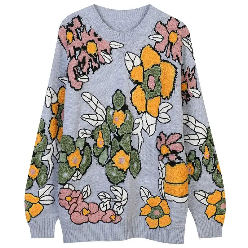 Embroidery Floral Sweater - Gray / S