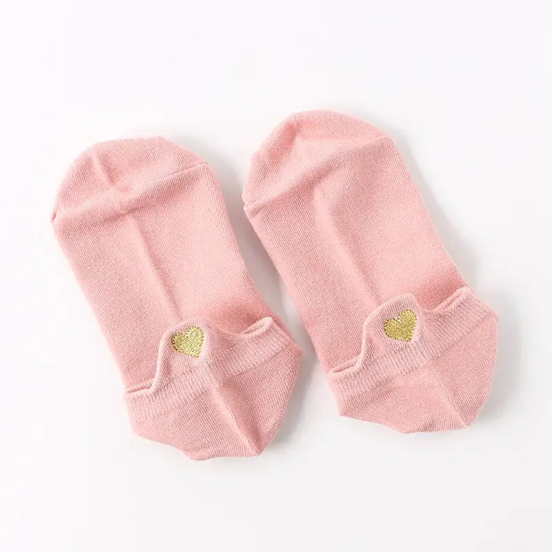 Embroidery Short Ankle Socks Breathable and Absorbent Pink