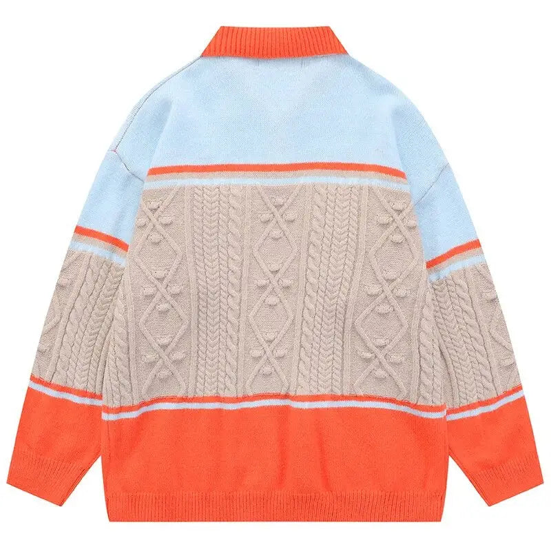 Embroidery Turn-Down Neck Knitted Sweater