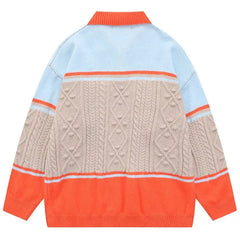 Embroidery Turn-Down Neck Knitted Sweater