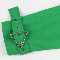 Emerald Green Long Sleeves Belted Trench Coat