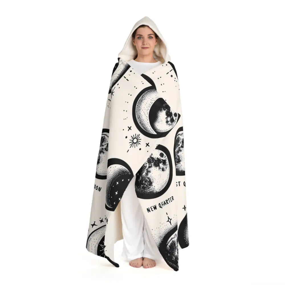 Evelyn Celestia - Moon Phases Hooded Sherpa Blanket