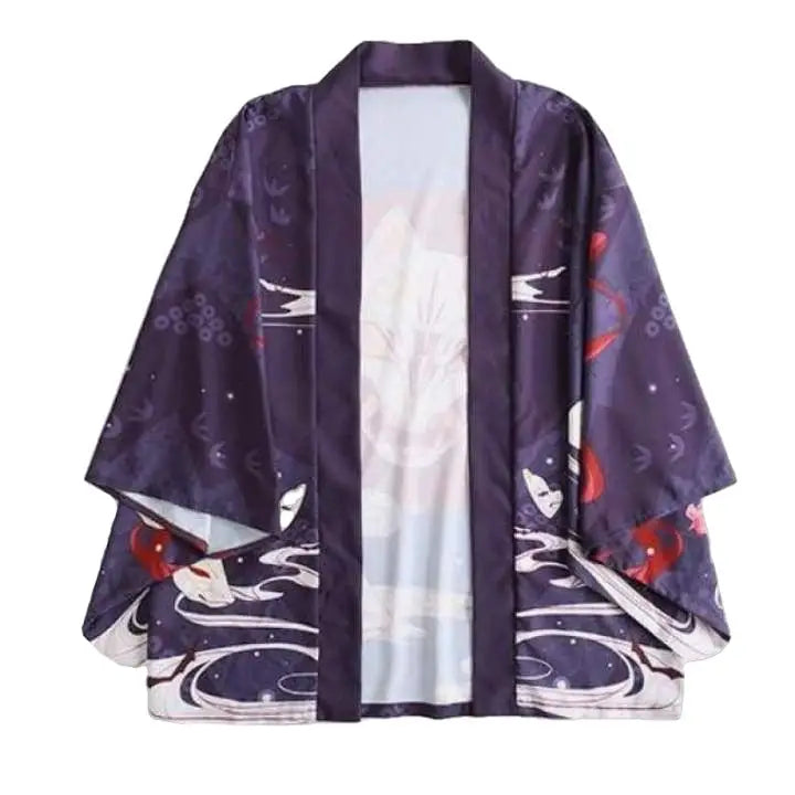 Evil Oni Kitsune Kabuki Masks Purple Kimono