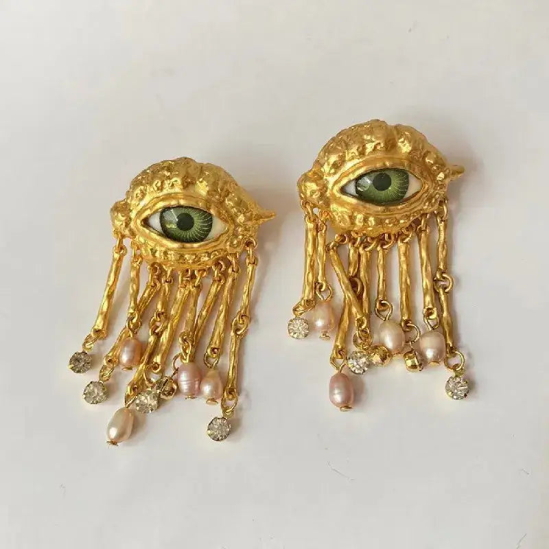 Exaggerated Baroque Eye Earring Vintage Style Jewelry Gold
