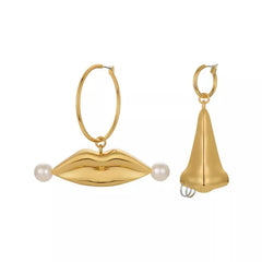 Exaggerated Gold Nose Lips Earrings