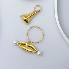 Exaggerated Gold Nose Lips Earrings