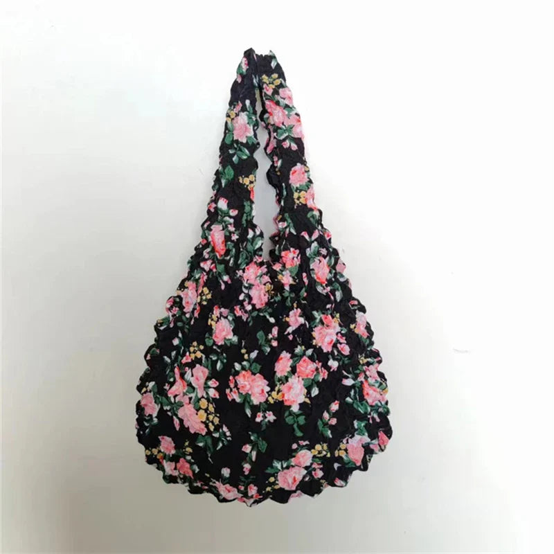 Expand Shoulder Reusable Foldable Tote Bag for Daily Black